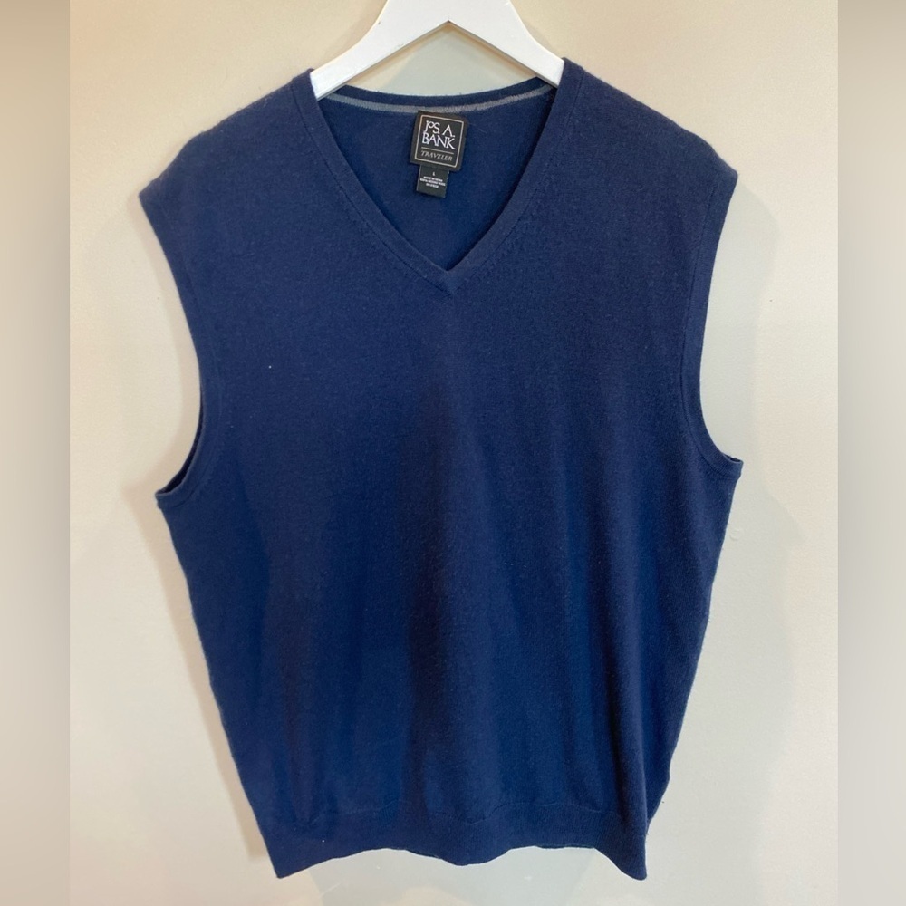 Jos A Bank Traveler 100% Merino Wool Sweater Vest Blue Mens Large